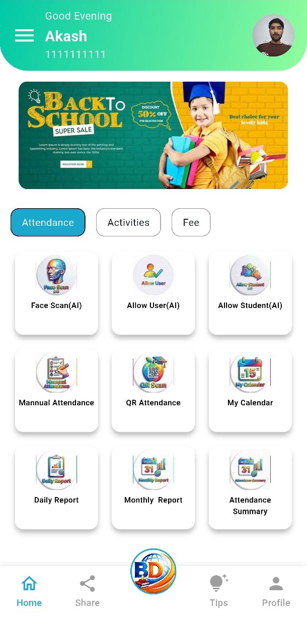 Teachers app: AI face scan, QR and manual attendance on the phone
