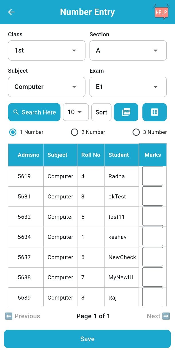 Teachers app: class and subject-wise marks entry
