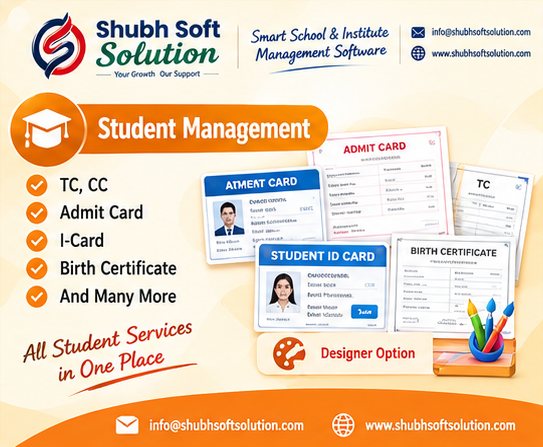 Student management: TC, CC, Admit Card, I-Card, Birth Certificate